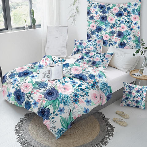 Image of Painting Blue Flowers Comforter Set - Beddingify