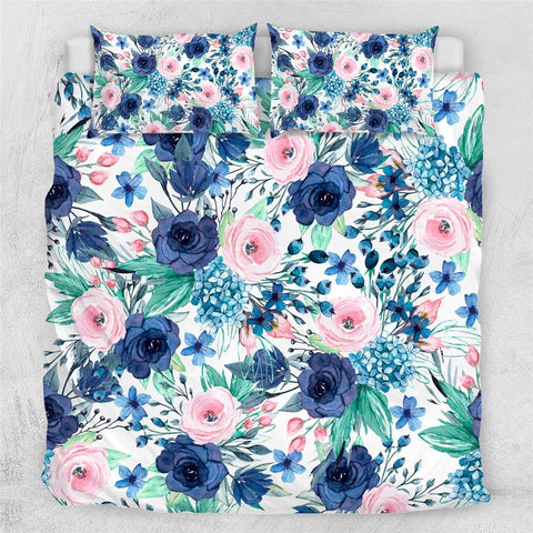 Image of Painting Blue Flowers Comforter Set - Beddingify