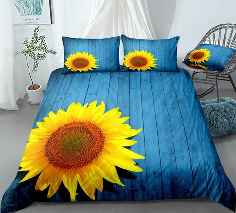 Image of 3D Sunflower Blue Bedding Set - Beddingify