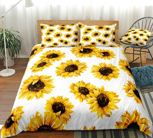Yellow Sunflowers White Background Bedding Set - Beddingify