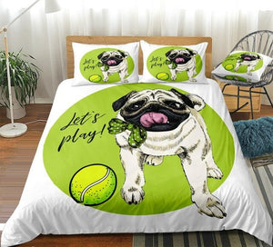 Cartoon Pug with Tennis Ball Bedding Set - Beddingify