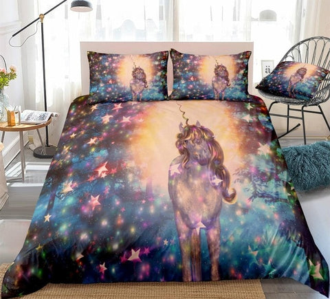 Image of Colorful Stars Galaxy Unicorn Bedding Set - Beddingify