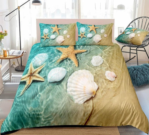 Image of Starfish and Seashell in Sea Water Bedding Set - Beddingify