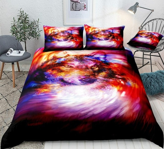 Colorful Space Wolf Bedding Set - Beddingify