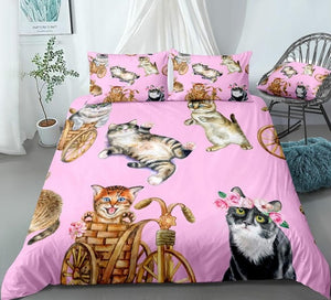 Watercolor Cute Playful Cats Bedding Set - Beddingify