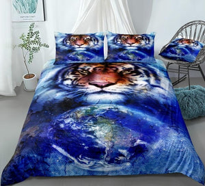 Blue Cosmic Space Tiger Bedding Set - Beddingify