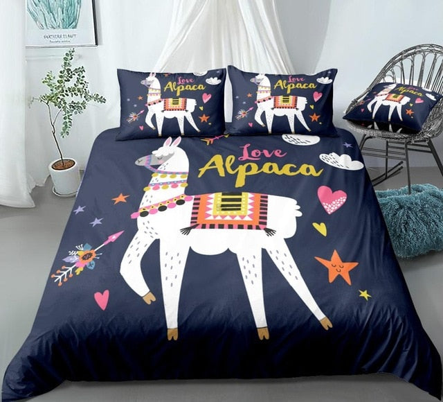 White Alpaca Cartoon Animal Bedding Set - Beddingify