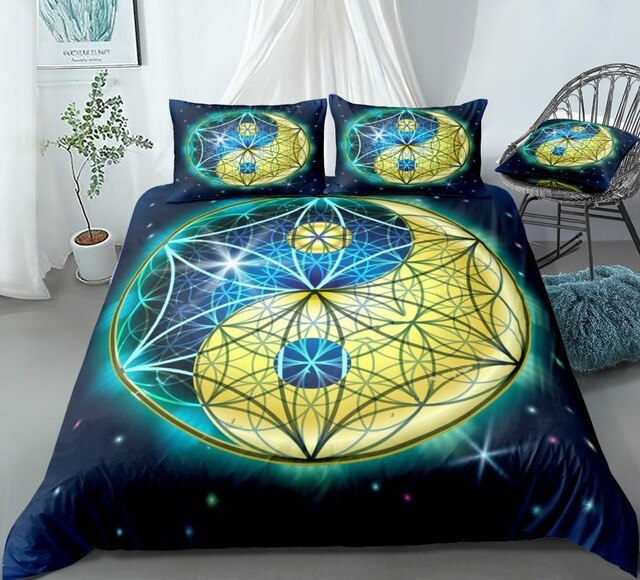 Galaxy Geometry Blue Yellow Yin Yang Bedding Set - Beddingify