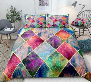 Gold Glitter Rainbow Argyle Bedding Set - Beddingify