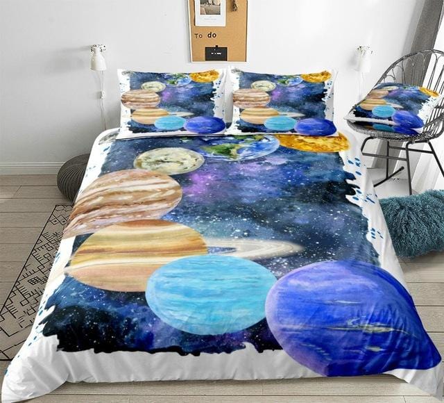 3D Watercolor Planets Bedding Set - Beddingify