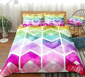 Watercolor Geometric Rainbow Bedding Set - Beddingify