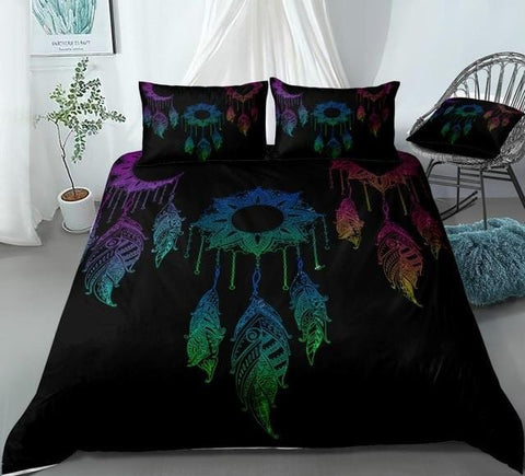 Image of Rainbow Feathers Boho Dreamcatcher Bedding Set - Beddingify