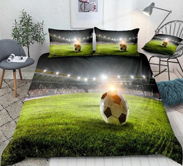 3D Football on Green Field Bedding Set - Beddingify