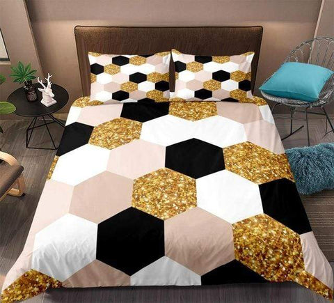 Image of Gold Black and White Geometry Comforter Set - Beddingify