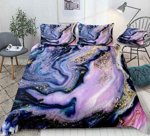 Image of Purple Gold Luxury Marble Bedding Set - Beddingify