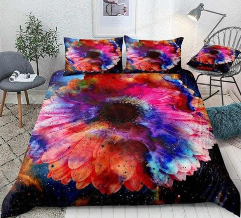 Image of Colorful Galaxy with Flower Bedding Set - Beddingify