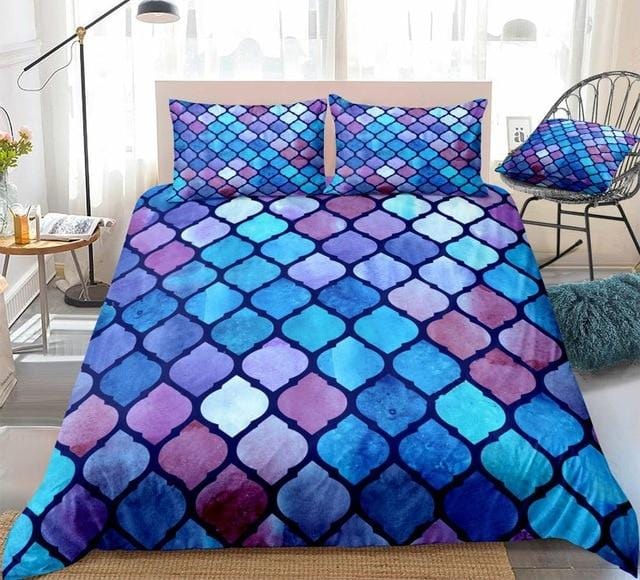 Watercolor Geometric Blue Purple Mosaic Bedding Set - Beddingify