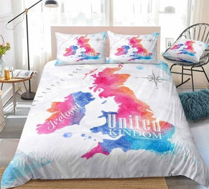 Colorful Watercolor Abstract United Kingdom Map Bedding Set - Beddingify