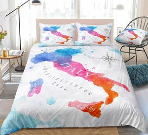 Watercolor Abstract Italy Map Bedding Set - Beddingify