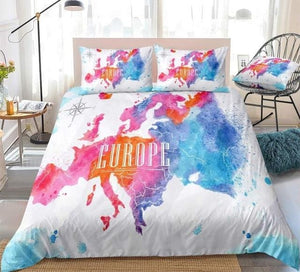 Colorful Watercolor Abstract Europe Map Bedding Set - Beddingify