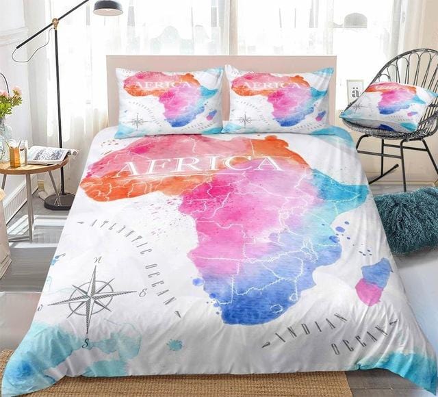 Colorful Watercolor Abstract Africa Map White Bedding Set - Beddingify