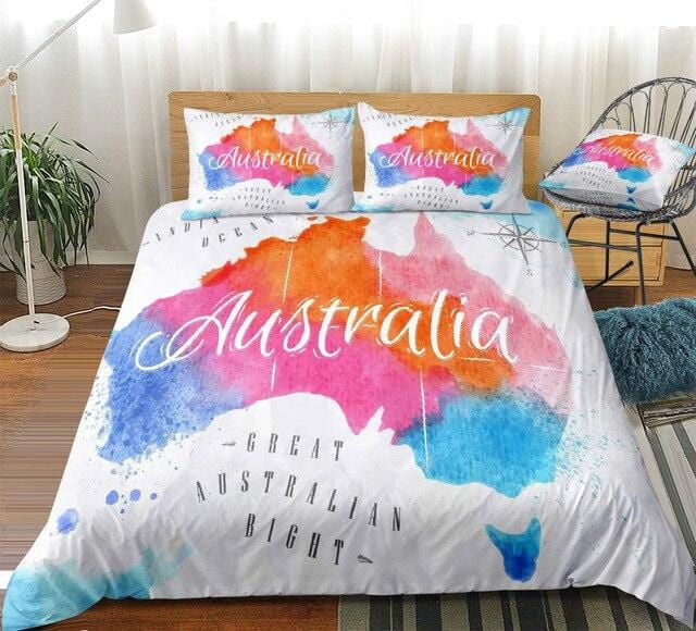 Colorful Watercolor Abstract Australia Map Bedding Set - Beddingify