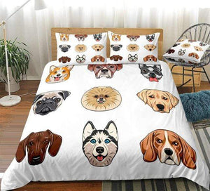 Cartoon Different Breeds of Cute Dogs Comforter Set - Beddingify