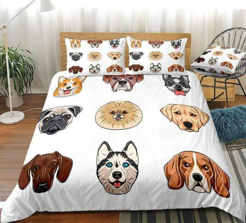 Image of Cartoon Different Breeds of Cute Dogs Comforter Set - Beddingify