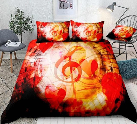 Image of Music Notes Red Hearts Bedding Set - Beddingify