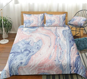 Pink Blue Marble Abstract Art Bedding Set - Beddingify