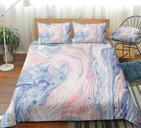 Image of Pink Blue Marble Abstract Art Bedding Set - Beddingify