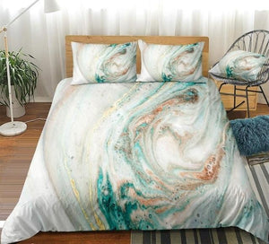 White Cyan Marble Abstract Art Bedding Set - Beddingify