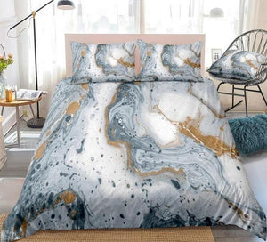 White Gold Grey Marble Abstract Art Bedding Set - Beddingify