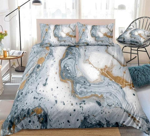 Image of White Gold Grey Marble Abstract Art Bedding Set - Beddingify