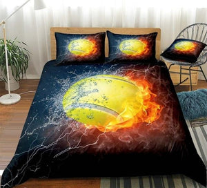 Yellow Tennis Ball on Fire and Water Bedding Set - Beddingify