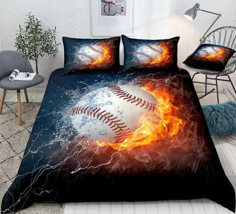 Image of Baseball on Fire and Water Lightning Bedding Set - Beddingify