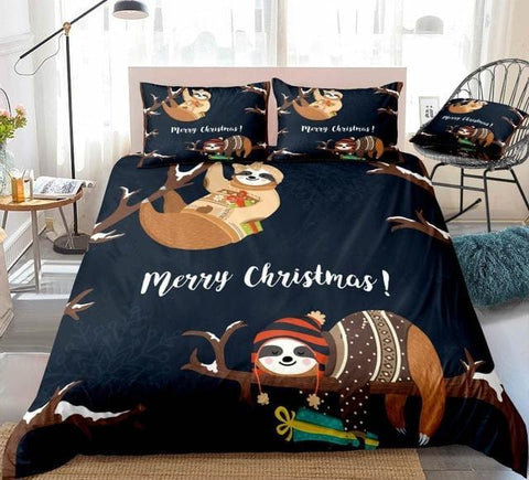 Image of Christmas Sloth Handing on Tree Bedding Set - Beddingify