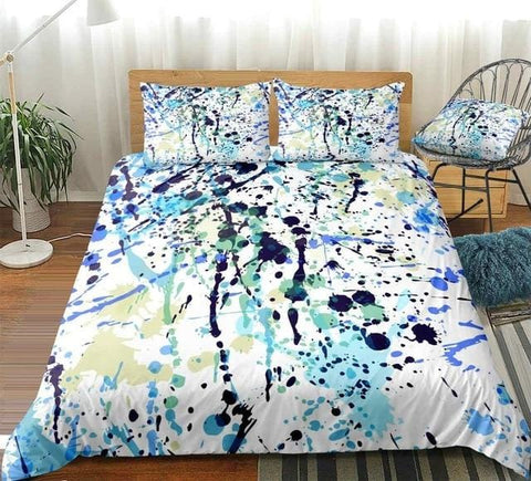 Image of Watercolor Splatter Black Blue Bedding Set - Beddingify