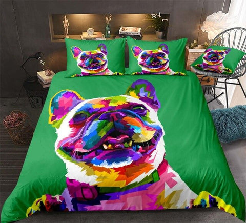 Image of Colorful Pug Green Bedding Set - Beddingify