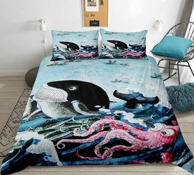Ocean Dream Blue Whale Bedding Set - Beddingify