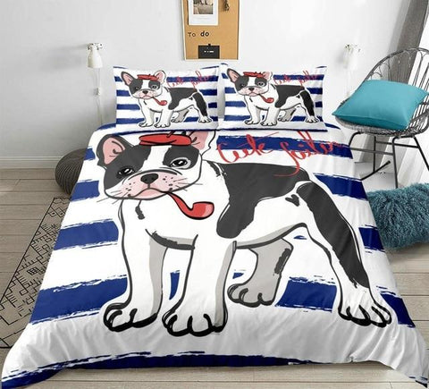 Image of Cute Bulldog Stripe Comforter Set - Beddingify