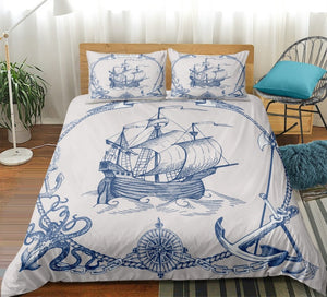 Vintage Style Anchor Sailboat Bedding Set - Beddingify
