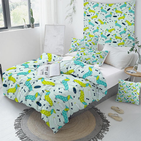 Image of Polka Dot Dachshund Comforter Set - Beddingify