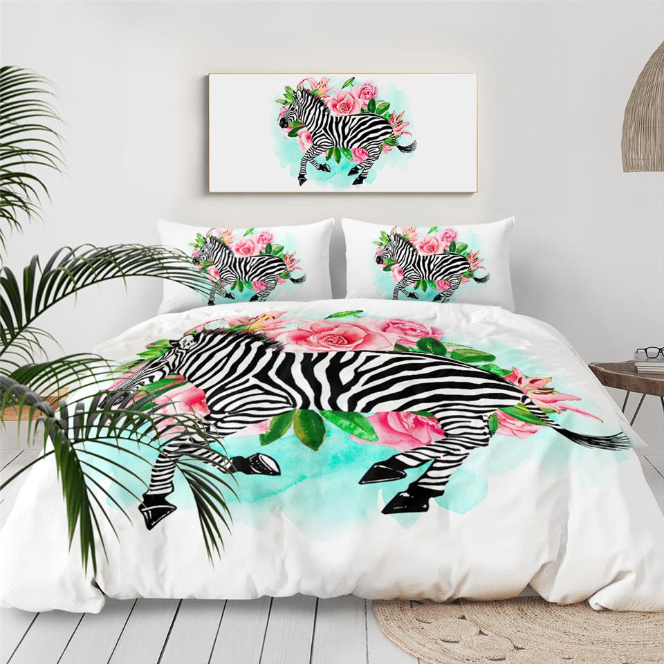 Flowers Zebra Comforter Set - Beddingify