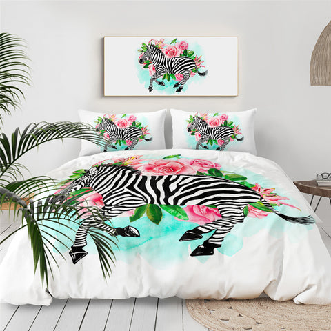 Image of Flowers Zebra Bedding Set - Beddingify