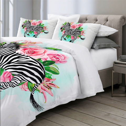 Image of Flowers Zebra Bedding Set - Beddingify