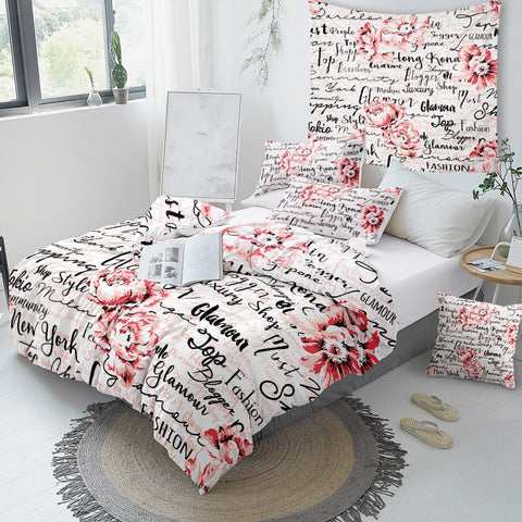 Image of Poppy Flower And Letters Bedding Set - Beddingify