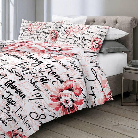 Image of Poppy Flower And Letters Comforter Set - Beddingify