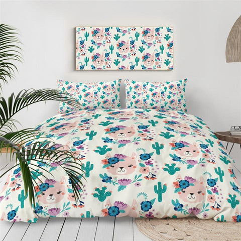 Image of Green Llama Alpaca Comforter Set - Beddingify