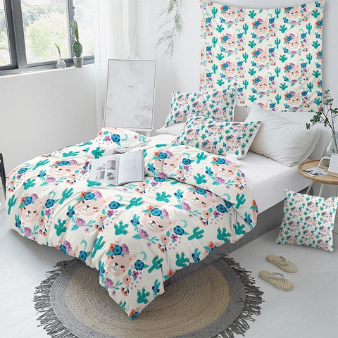 Image of Green Llama Alpaca Comforter Set - Beddingify